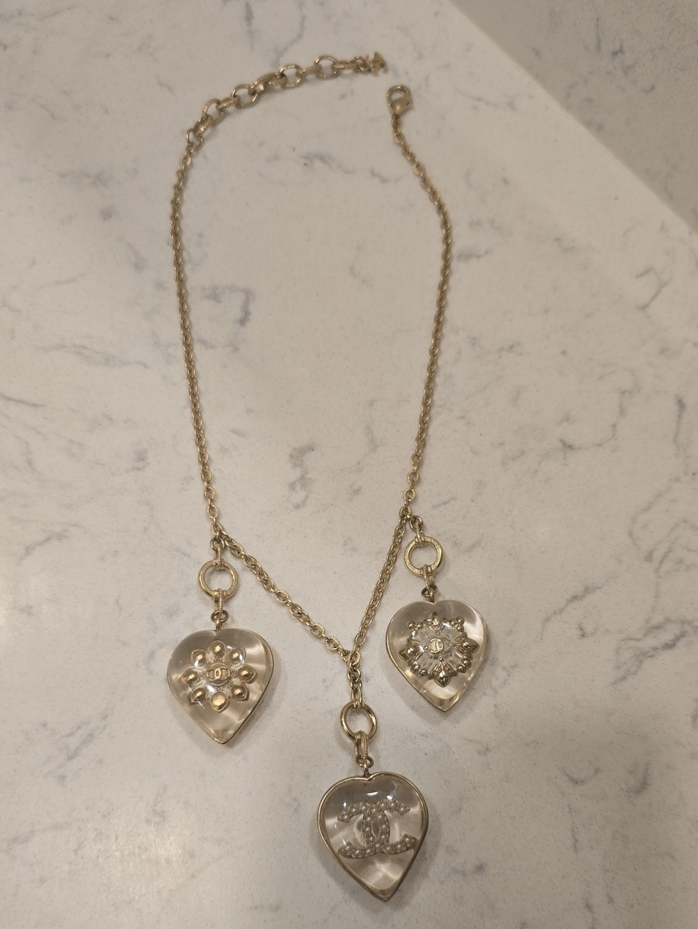 Chanel Gold-Tone Triple Heart Pendant Necklace